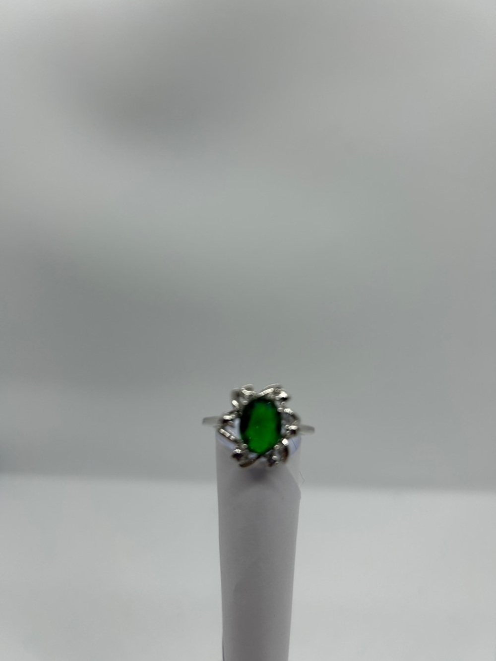 Silver Ring with Green Oval Gemstone - Classic Women's Jewelry